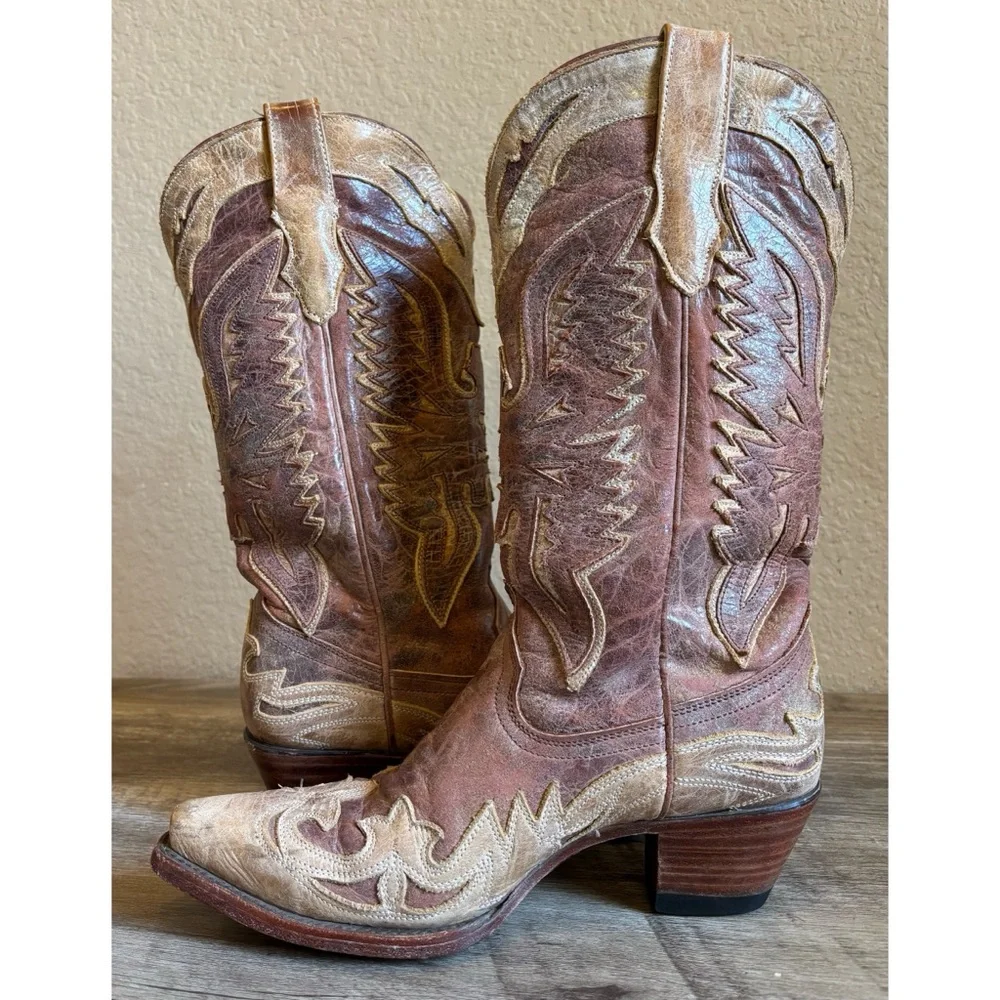 Corral Crackle Distressed Antique Saddle Western Womens Cowboy Boots - Picture 7 of 15